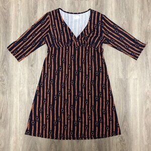 Spunkwear USA Women's Size XL Dress Blue Orange Sundress Equestrian 3/4 Sleeve